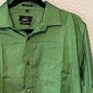 KKV Cotton Rich Comfort Fit Mens LS Button Down Leafy Green Business Casual